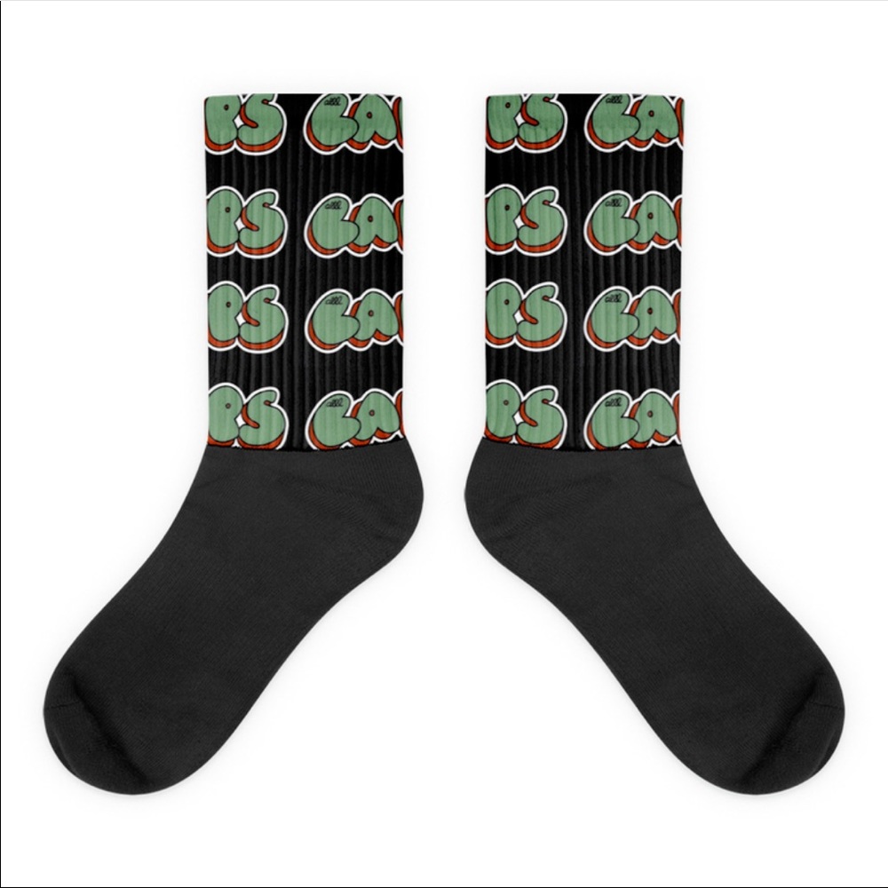 Alll caps socks “green go orange fills”
